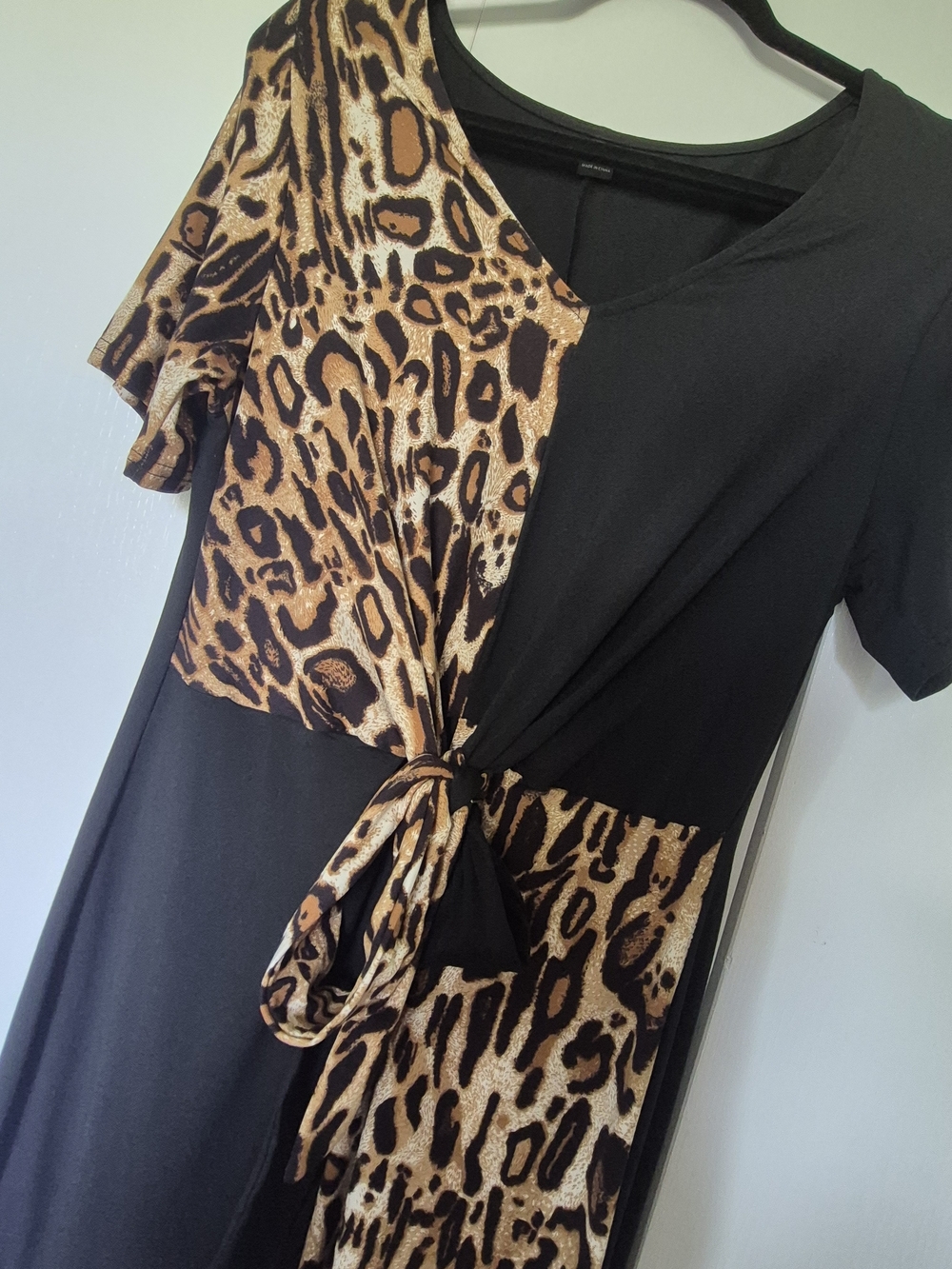 Black Dress with Leopard Print Tie Front